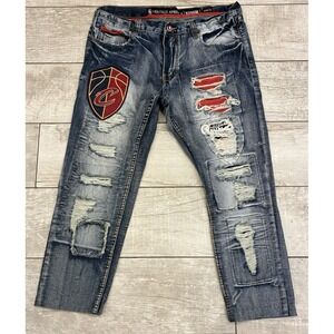 Vtg UNK Heritage‎ America NBA Cleveland Cavaliers Distressed Patch Jeans 38x27